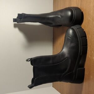 New Free People Brooks Black Leather Lugged Sole Chelsea Boots Eur 38.5